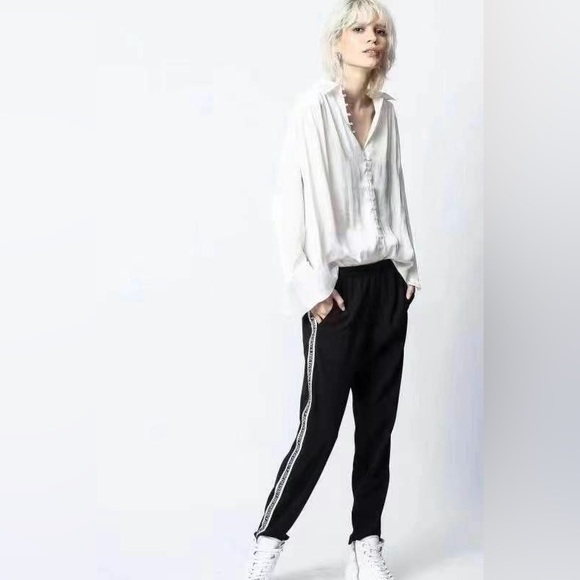 NWT Zadig & Voltaire Trent Button-front White Satin Shirt - Picture 7 of 10